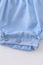 Blue floral applique ruffle baby romper