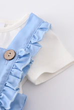 Blue floral applique ruffle baby romper