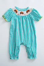 Green plaid Pumpkin wagon smocked baby romper - ARIA KIDS