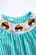 Green plaid Pumpkin wagon smocked baby romper - ARIA KIDS