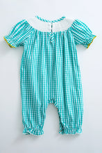 Green plaid Pumpkin wagon smocked baby romper - ARIA KIDS