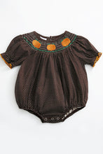 Brown pumpkin smocked polkadot baby romper - ARIA KIDS