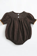 Brown pumpkin smocked polkadot baby romper - ARIA KIDS