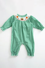 Green plaid turkey & pumpkin smocked ruffle baby romper