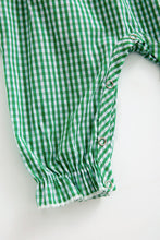 Green plaid turkey & pumpkin smocked ruffle baby romper