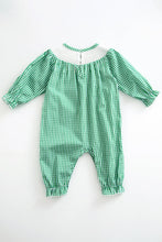 Green plaid turkey & pumpkin smocked ruffle baby romper
