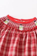 Red plaid snowman  smocked baby romper