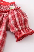 Red plaid snowman  smocked baby romper