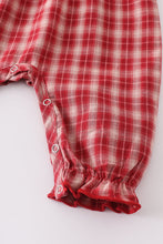 Red plaid snowman  smocked baby romper