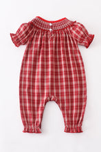 Red plaid snowman  smocked baby romper