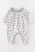 Blue smocked ruffle baby romper