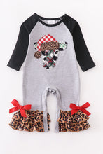 Grey christmas ox leopard bow baby romper
