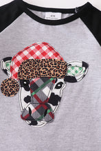 Grey christmas ox leopard bow baby romper