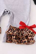 Grey christmas ox leopard bow baby romper