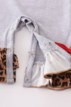 Grey christmas ox leopard bow baby romper