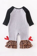 Grey christmas ox leopard bow baby romper