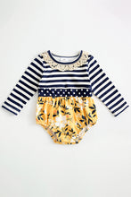 Stripe mustard floral ruffle baby romper