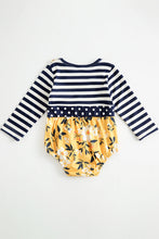 Stripe mustard floral ruffle baby romper