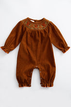 Khaki squirrel smocked baby romper - ARIA KIDS