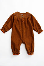 Khaki squirrel smocked baby romper - ARIA KIDS