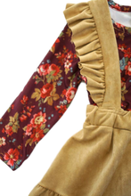 Red Floral Top with Cream Suspender Skirt Set - ARIA KIDS