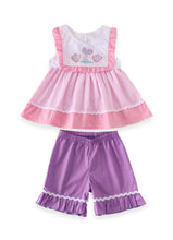 Seashells & Mermaid Tail Pink Striped Smocked Top + Purple Shorts Set - ARIA KIDS