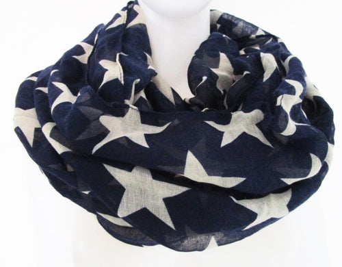 Navy White Ladies Star Printed Infinity Scarf - ARIA KIDS
