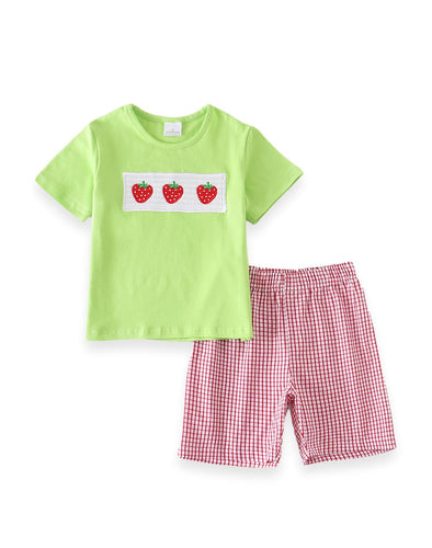 Green and Red Strawberry Shirt & Shorts Set - ARIA KIDS