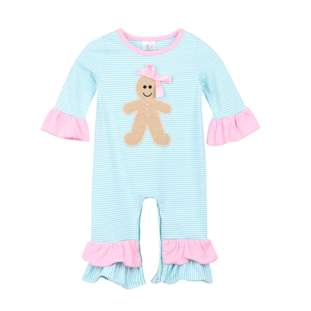The Gingerbread Girl Striped Baby Romper in Pink & Blue - ARIA KIDS