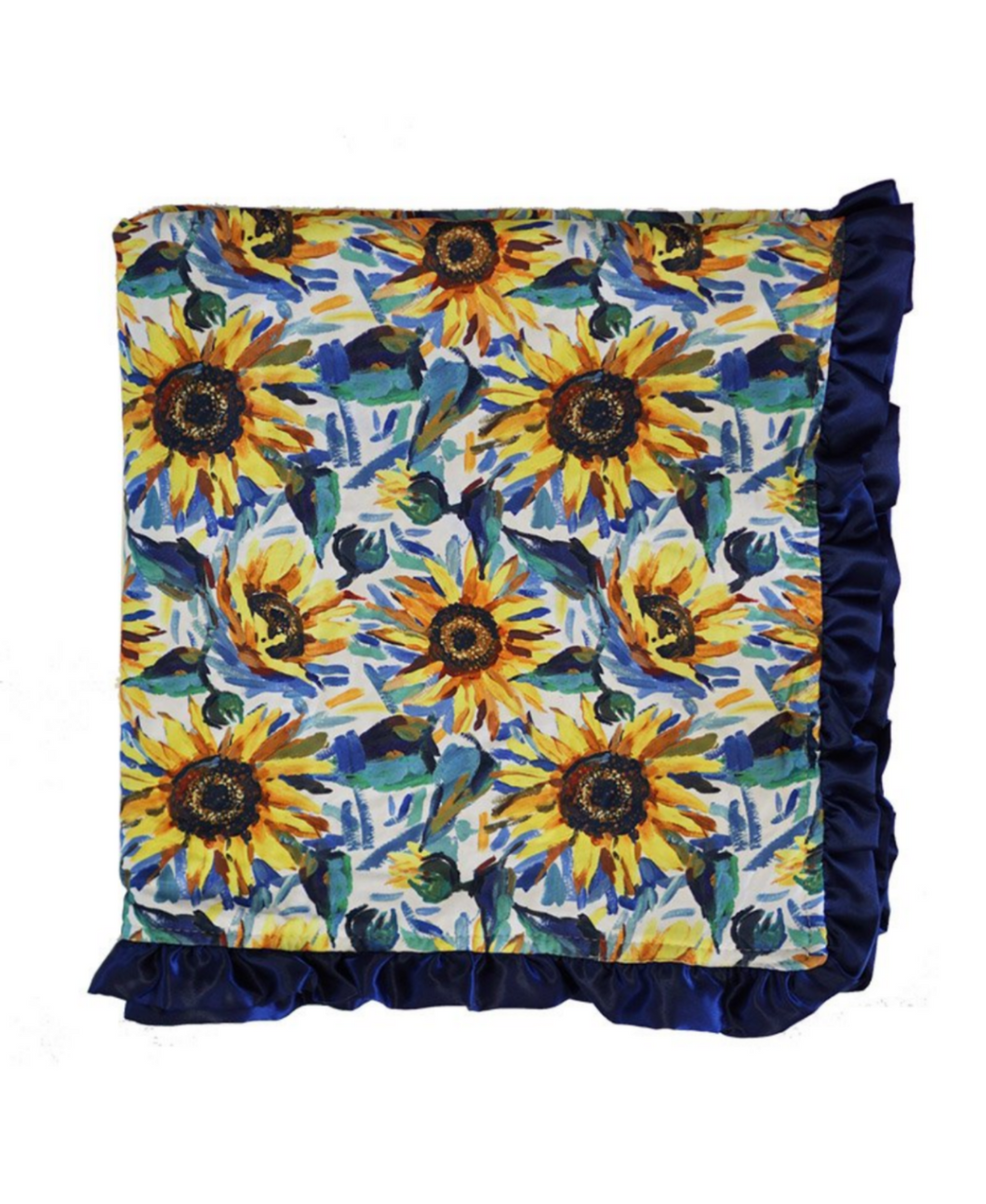 Sunflower Navy Ruffle Minky Baby Blanket - ARIA KIDS