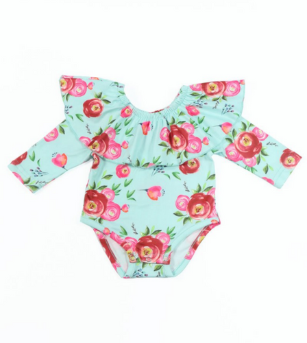 Candace Mint Floral Romper - ARIA KIDS