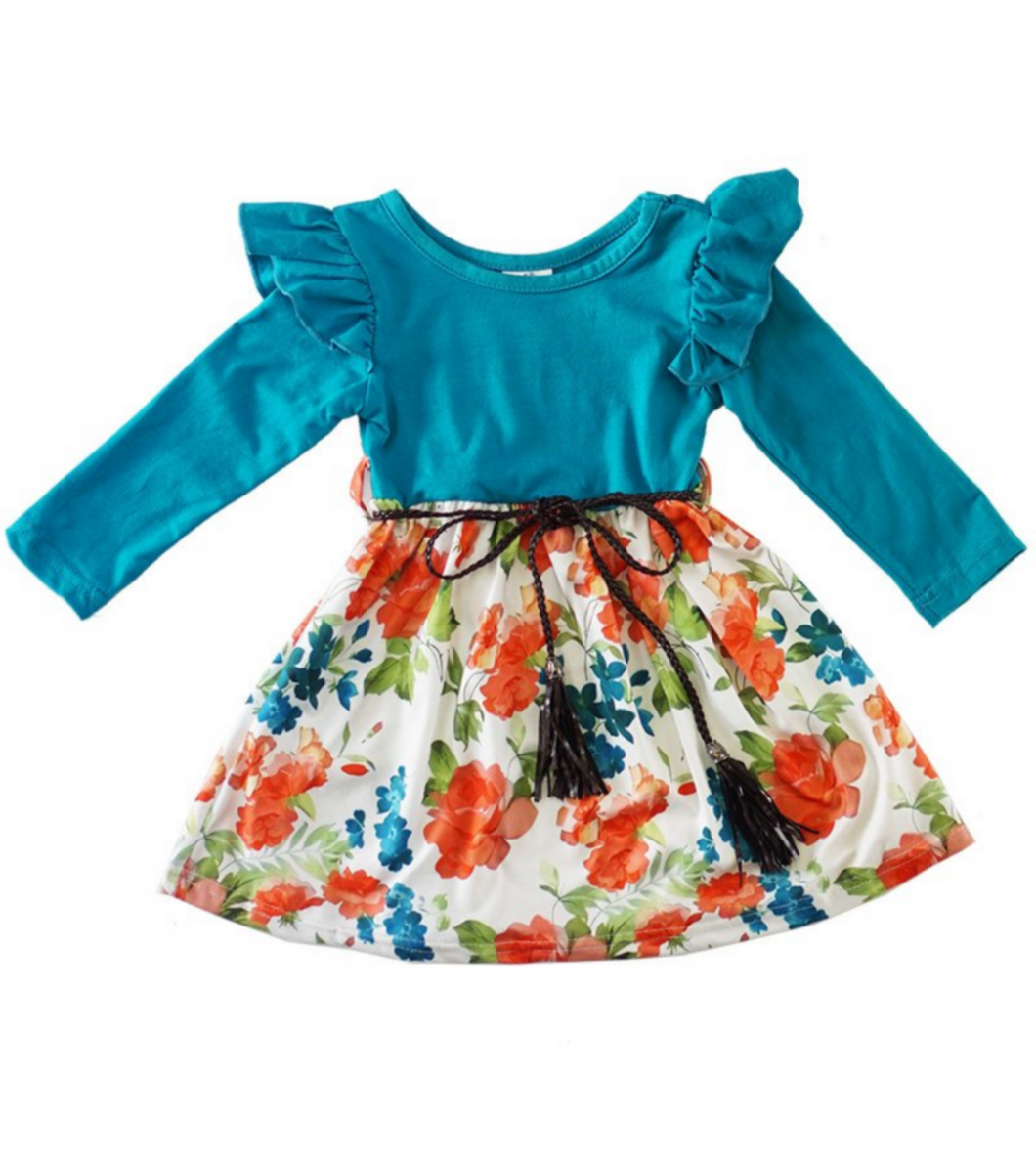 Katie Floral Ruffle Belt Dress - ARIA KIDS