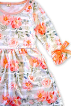 Hannah Peachy Pink Floral Stripe Dress - ARIA KIDS