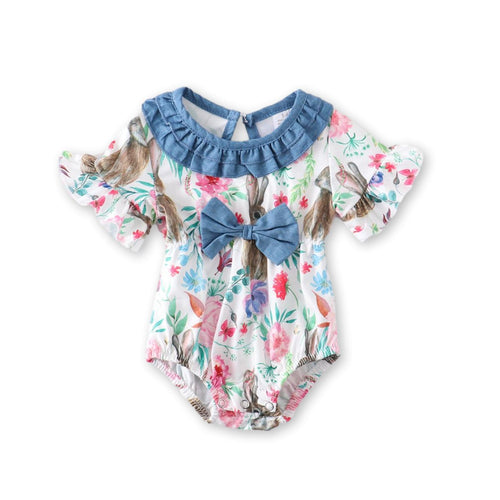 Bunny Floral Denim Romper - ARIA KIDS