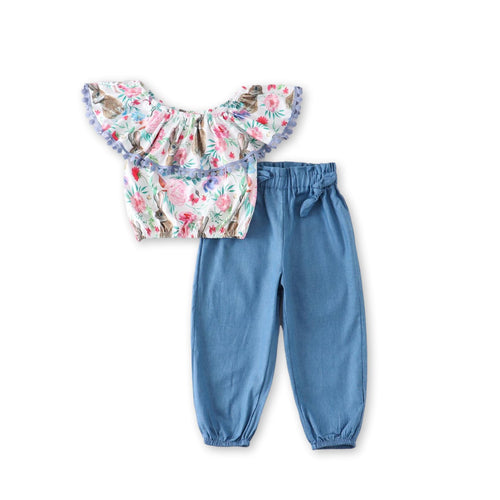 Bunny Ruffle Top & Denim Pants Set - ARIA KIDS