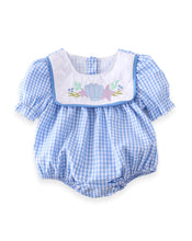 Starfish & Shells Blue & White Gingham Plaid Baby Girl Bubble Romper - ARIA KIDS