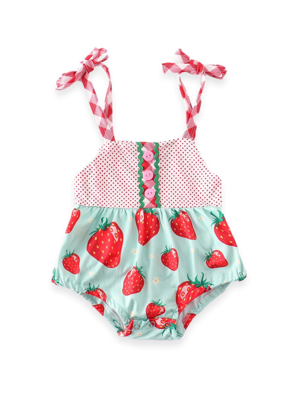 Gingham Plaid Polka Dot Strawberry Baby Bubble Romper - ARIA KIDS