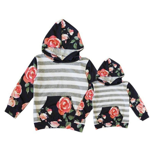 WHOLESALE CLEARANCE BUNCDLE - Mommy and Me Floral Striped Hoodies - ARIA KIDS