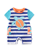 Blue Striped Turtle Baby Boy Bubble Romper - ARIA KIDS