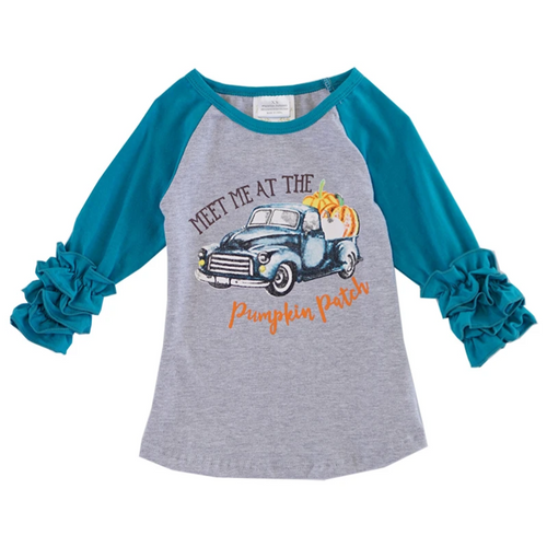 Meet Me at the Pumpkin Patch Raglan Shirt - Teal - ARIA KIDS