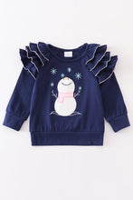 Navy snowman applique ruffle girl top - ARIA KIDS