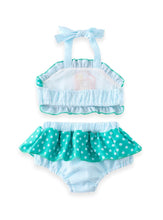 Teal Blue Mermaid Seersucker Polka dot Halter Top Girls Swim Set - ARIA KIDS