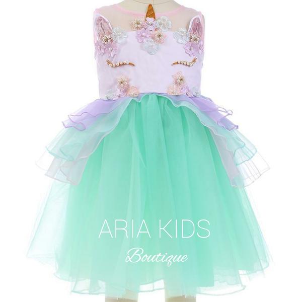 Mint "My Unicorn Princess" Floral Tutu Dress  ARIA KIDS