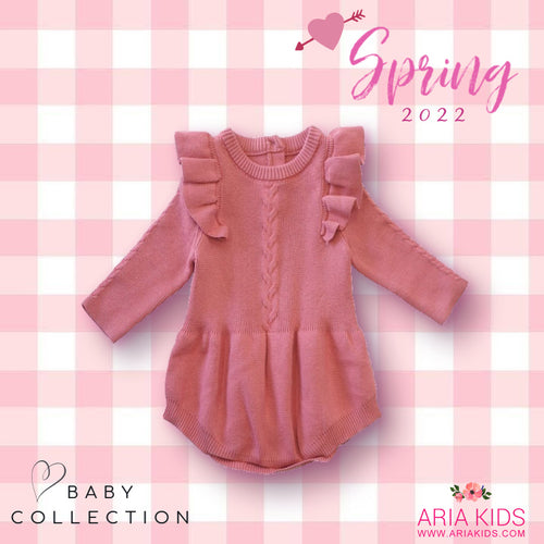 Valentina Ruffle Knit Baby Romper - Rose Pink (Premium) - ARIA KIDS