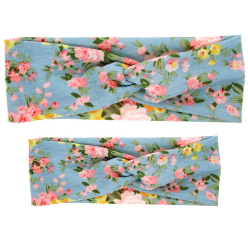 WHOLESALE BUNDLE - Vintage Blue Mommy and Me Floral Headband Gift 2 pc/set - ARIA KIDS