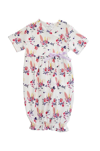 White Floral Bunny Baby Gown - ARIA KIDS