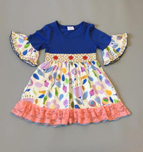 Natalia Floral Bell Sleeved Royal Blue Dress - ARIA KIDS