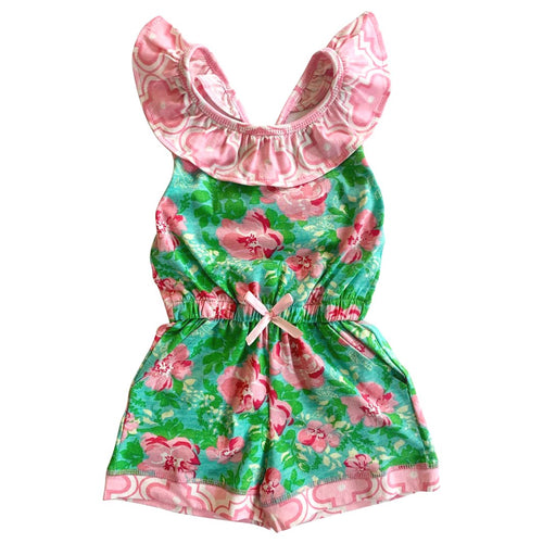 Spring Rose Shabby Chic Floral & Geometric Girls Jumpsuit Romper - ARIA KIDS