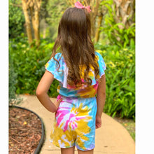 "Camille' Pastel Rainbow Tie Dye Ruffle Romper - ARIA KIDS