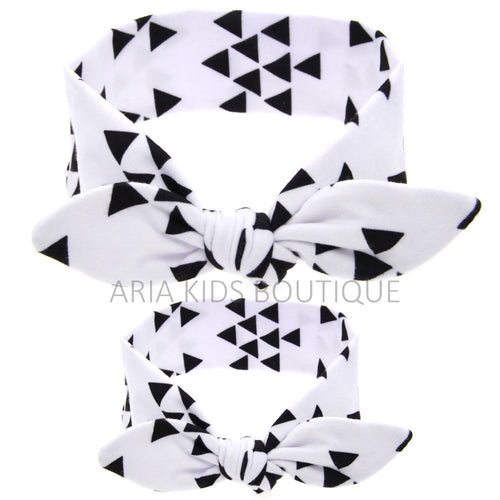 W/B GEOMETRIC - Mommy and Me Tie Knot Headwrap 2 Pc/Gift set - ARIA KIDS